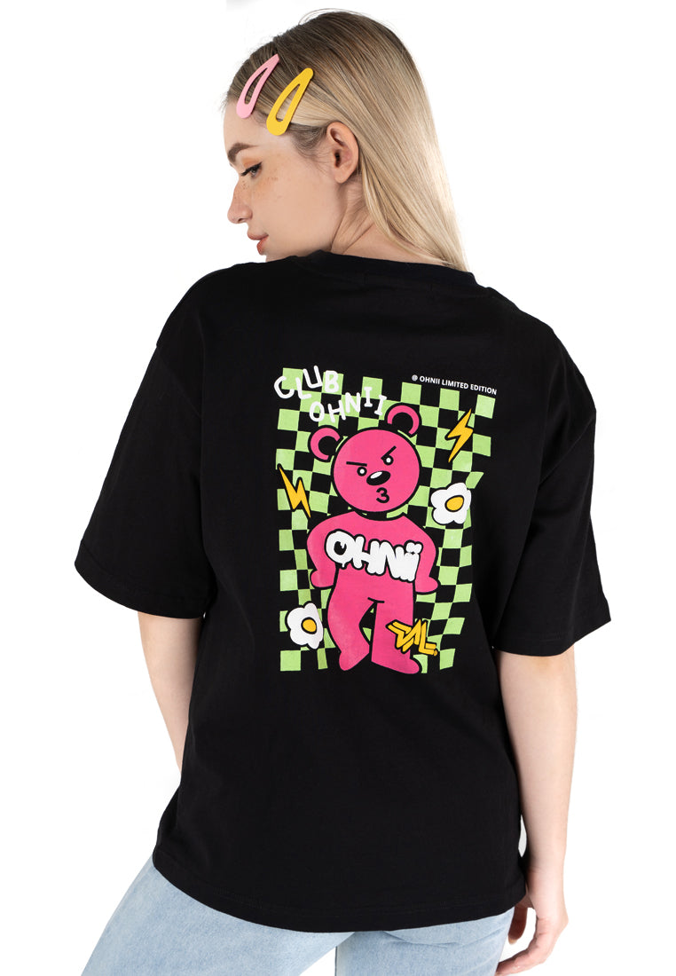 OVERSIZED CHECKERED FULL BEAR COTTON JERSEY TSHIRT