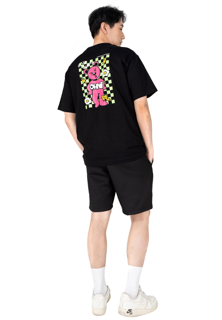 OVERSIZED CHECKERED FULL BEAR COTTON JERSEY TSHIRT