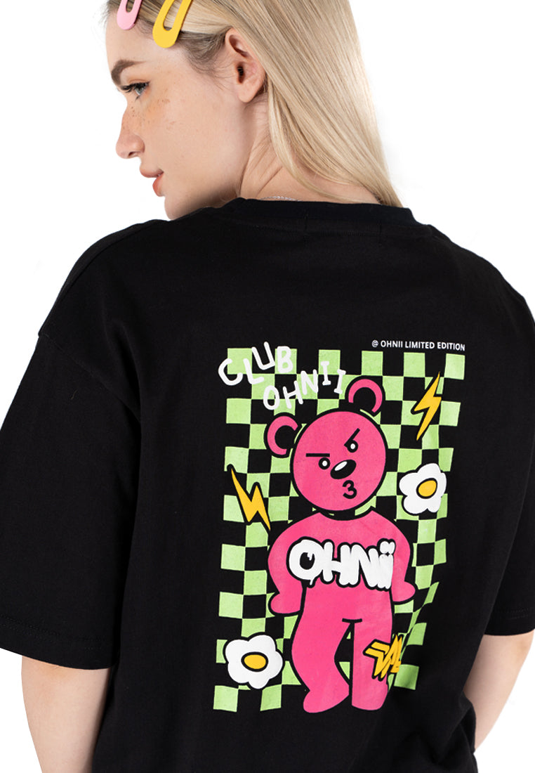 OVERSIZED CHECKERED FULL BEAR COTTON JERSEY TSHIRT