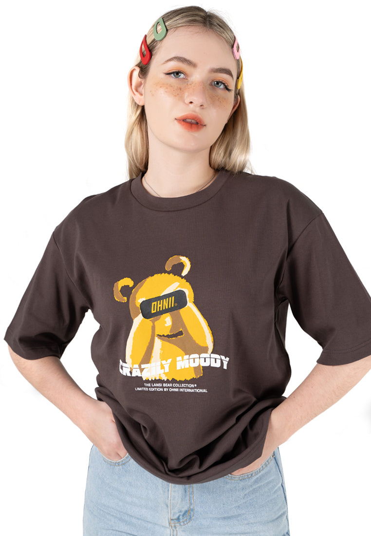 OVERSIZED CRAZILY MOODY BEAR COTTON JERSEY TSHIRT