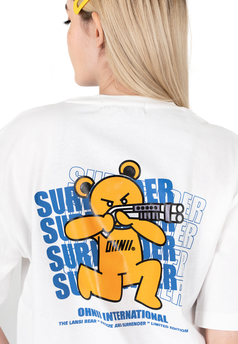 OVERSIZED FREEZE & SURRENDER BEAR COTTON JERSEY TSHIRT