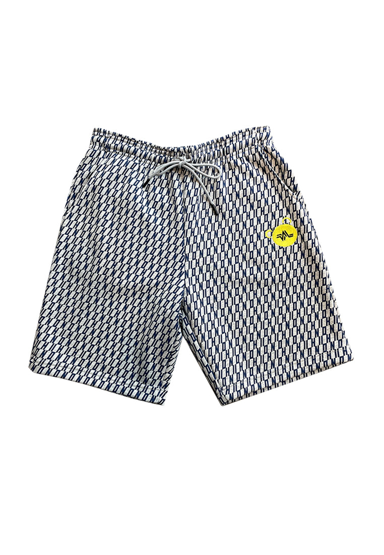 EMBROIDERED ALL OVER MONOGRAM BEAR SHORTS (GREY)