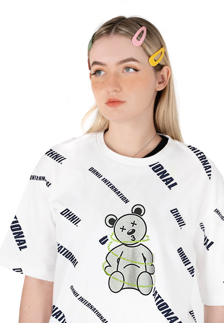 OVERSIZED ALL OVER OHNII INTERNATIONAL BEAR COTTON JERSEY TSHIRT (WHITE)