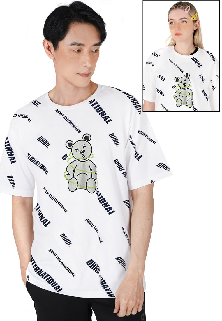 OVERSIZED ALL OVER OHNII INTERNATIONAL BEAR COTTON JERSEY TSHIRT (WHITE)