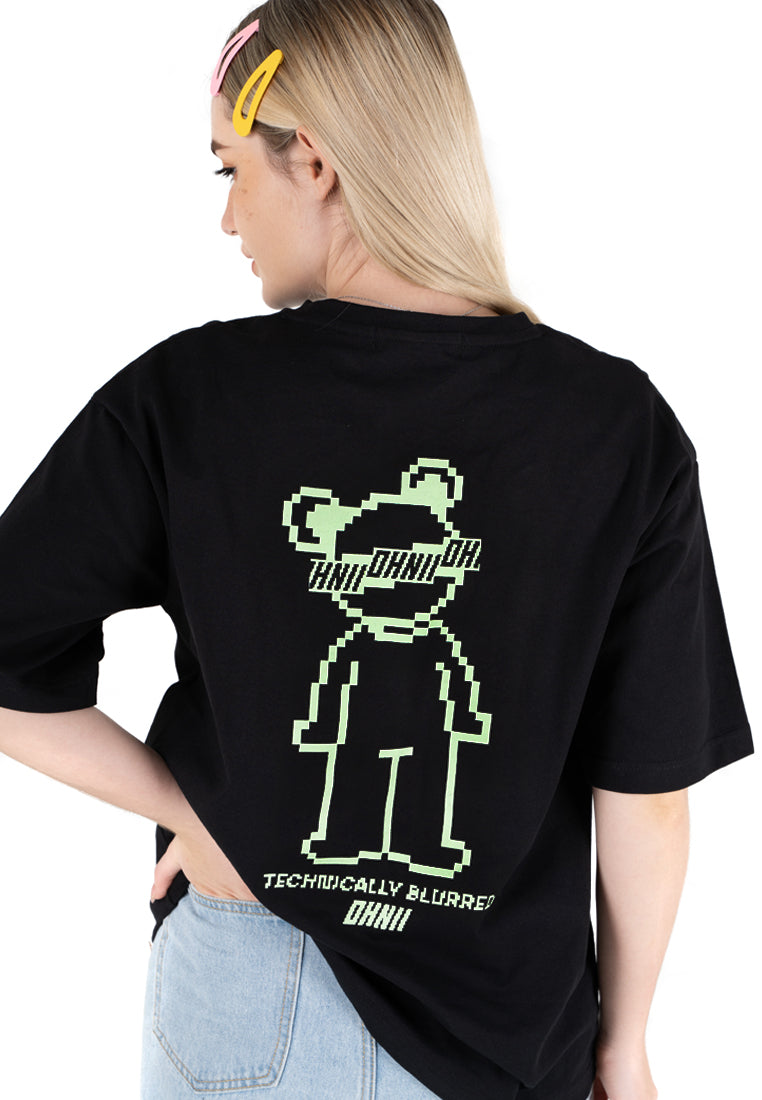 OVERSIZED MOSAIC GLOW IN THE DARK BEAR COTTON JERSEY TSHIRT