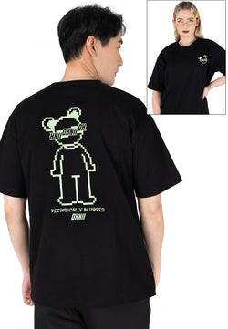 OVERSIZED MOSAIC GLOW IN THE DARK BEAR COTTON JERSEY TSHIRT