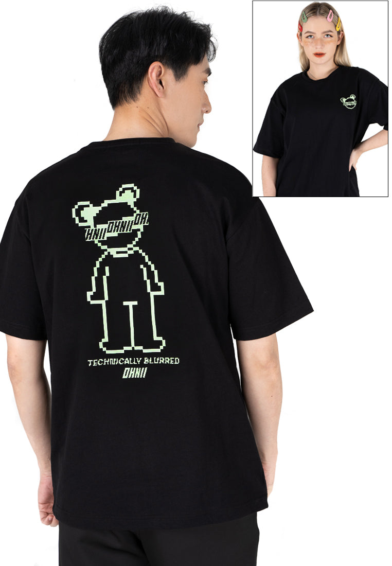 OVERSIZED MOSAIC GLOW IN THE DARK BEAR COTTON JERSEY TSHIRT