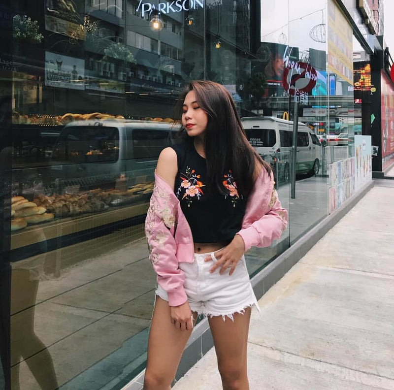 EMBROIDERED PINK SCORPION LILY FLORAL Women CROP TOP - Ohnii Official Site