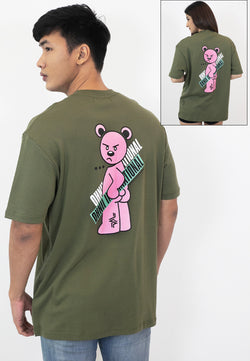 OVERSIZED INTERNATIONAL BEAR COTTON JERSEY TSHIRT (ARMY GREEN) - Ohnii Official Site