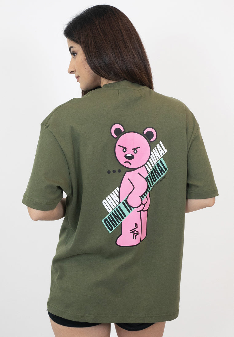 OVERSIZED INTERNATIONAL BEAR COTTON JERSEY TSHIRT (ARMY GREEN) - Ohnii Official Site