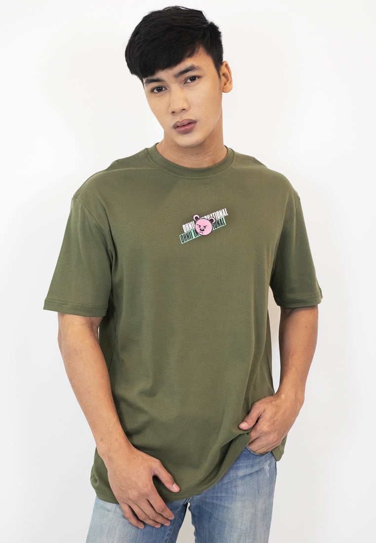 OVERSIZED INTERNATIONAL BEAR COTTON JERSEY TSHIRT (ARMY GREEN) - Ohnii Official Site