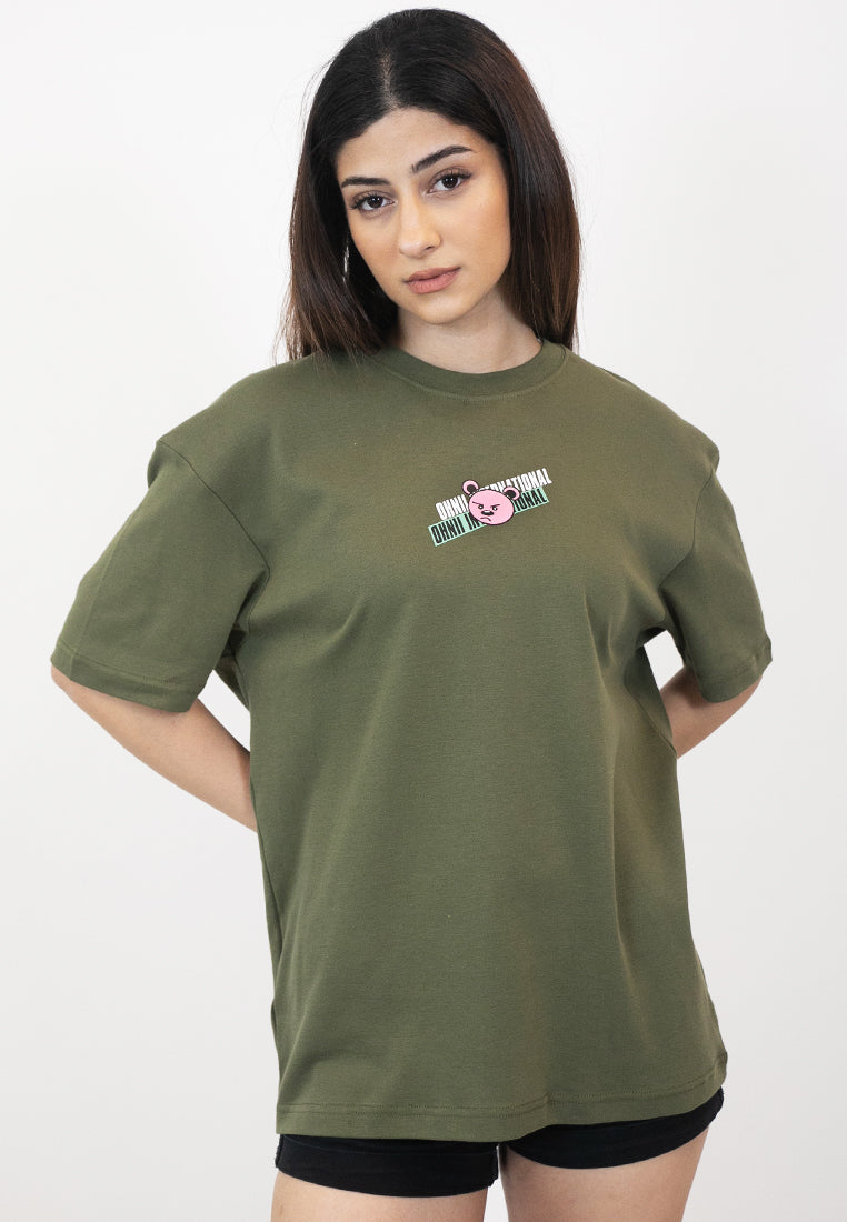 OVERSIZED INTERNATIONAL BEAR COTTON JERSEY TSHIRT (ARMY GREEN) - Ohnii Official Site