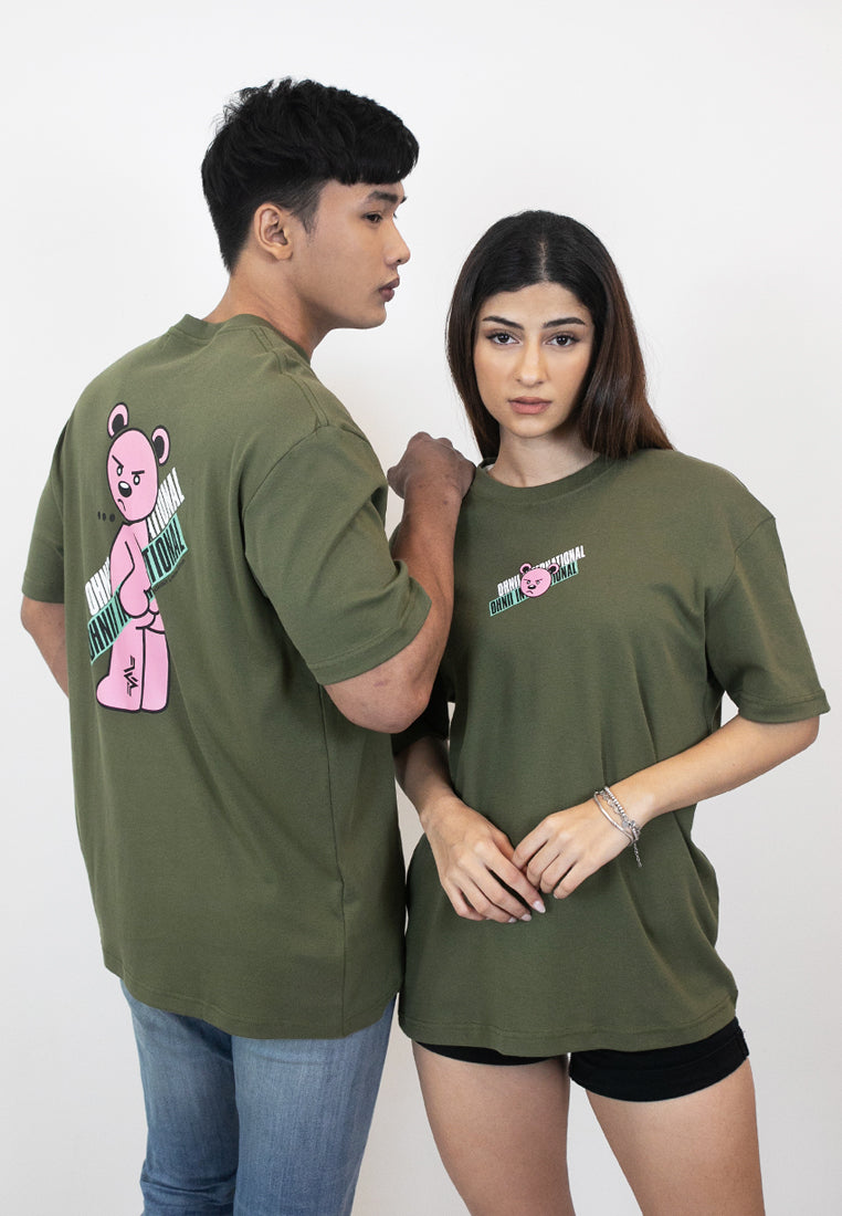 OVERSIZED INTERNATIONAL BEAR COTTON JERSEY TSHIRT (ARMY GREEN) - Ohnii Official Site