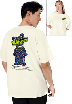 OVERSIZED LEOPARD LANSI BEAR COTTON JERSEY TSHIRT (BEIGE)
