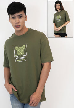 OVERSIZED LANSI BEAR COTTON JERSEY TSHIRT (ARMY GREEN) - Ohnii Official Site