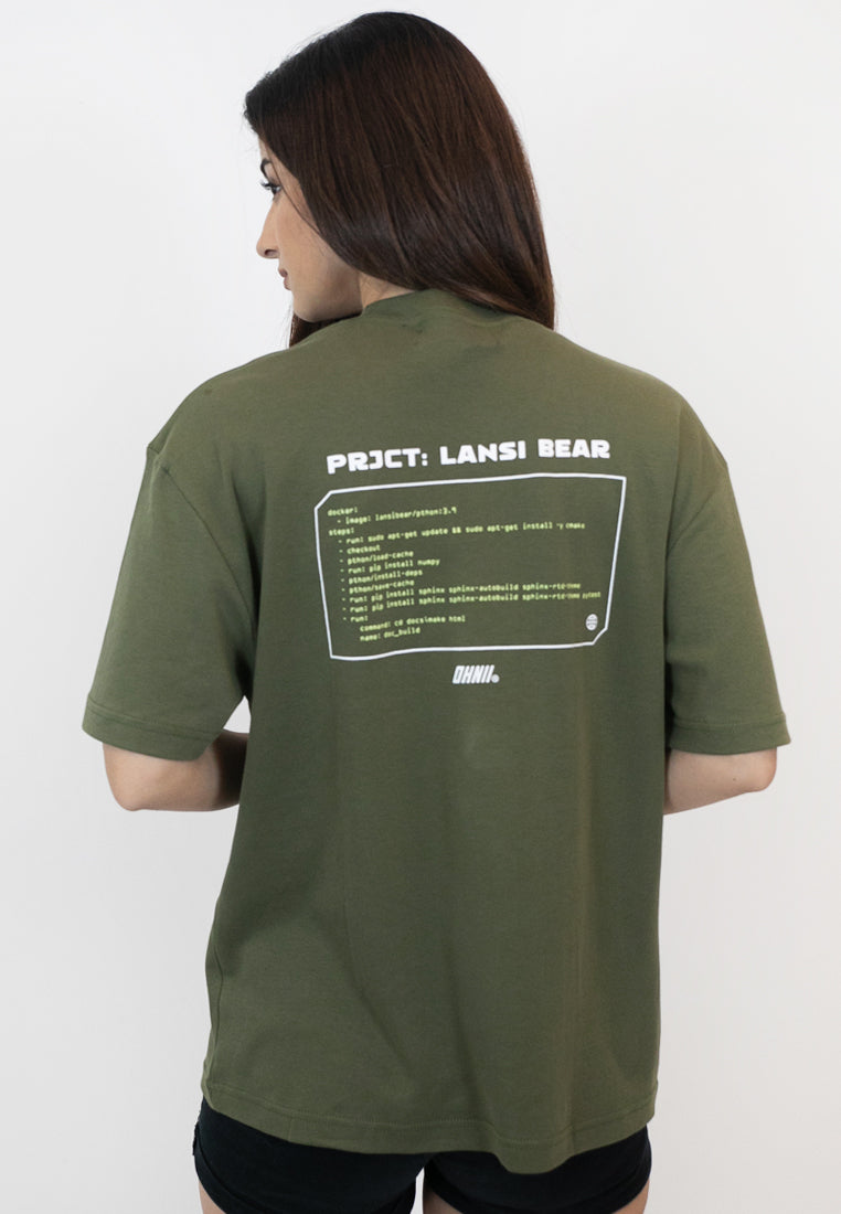 OVERSIZED LANSI BEAR COTTON JERSEY TSHIRT (ARMY GREEN) - Ohnii Official Site