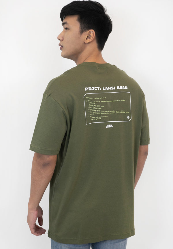 OVERSIZED LANSI BEAR COTTON JERSEY TSHIRT (ARMY GREEN) - Ohnii Official Site