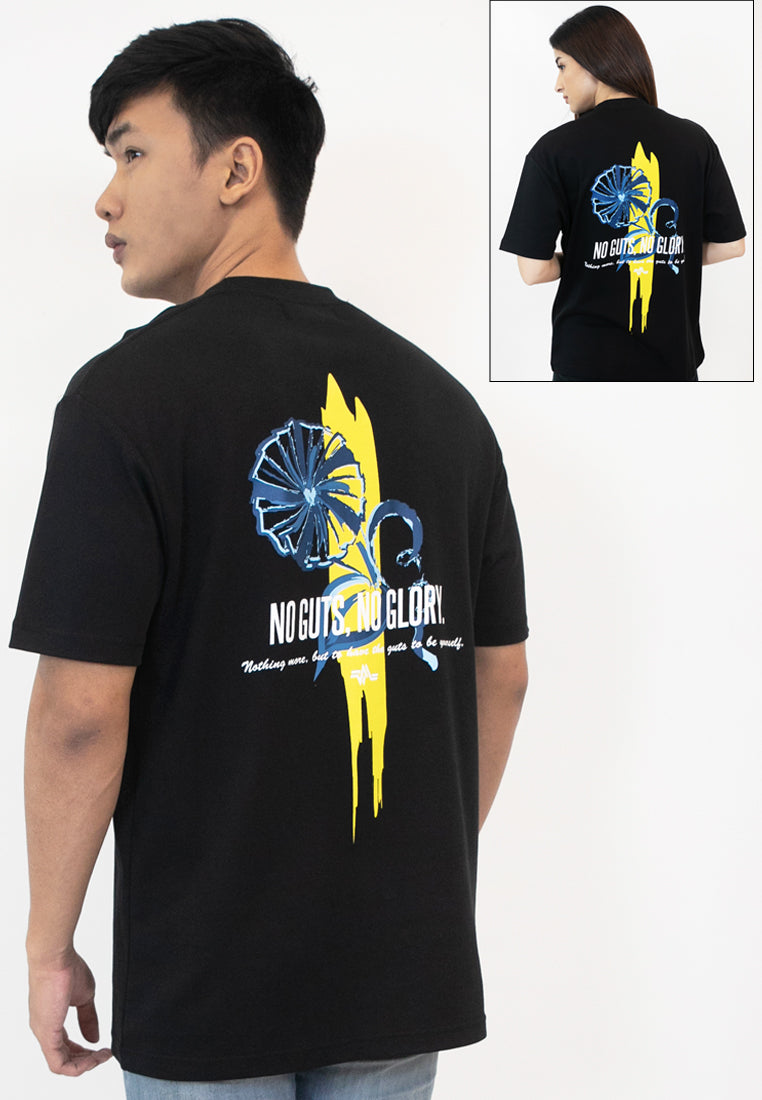 OVERSIZED MORNING GLORY PRINT COTTON JERSEY TSHIRT (BLUE) - Ohnii Official Site