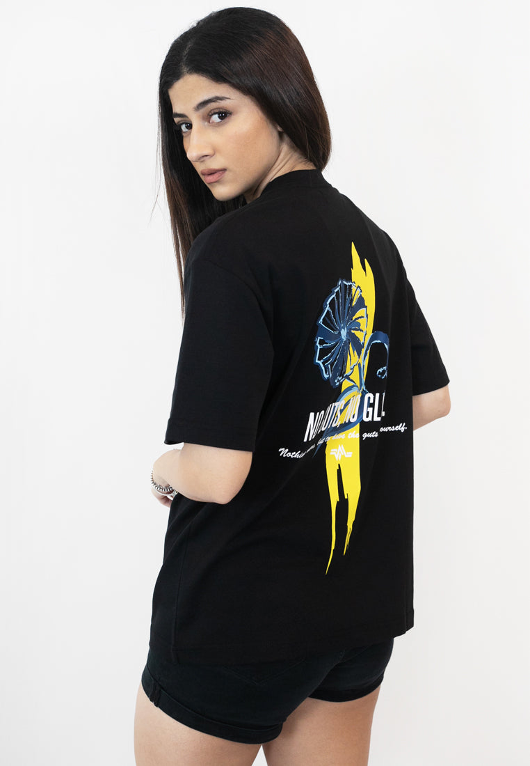 OVERSIZED MORNING GLORY PRINT COTTON JERSEY TSHIRT (BLUE) - Ohnii Official Site