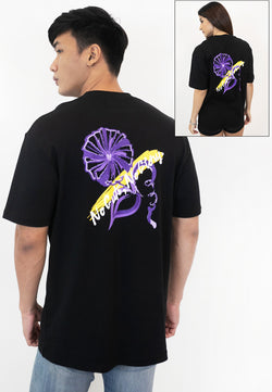 OVERSIZED MORNING GLORY PRINT COTTON JERSEY TSHIRT (PURPLE) - Ohnii Official Site