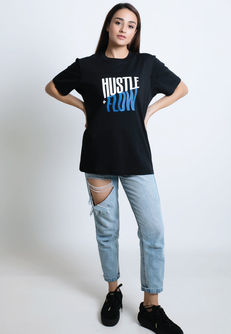 HUSTLE & FLOW PRINT COTTON JERSEY T-SHIRT (BLUE) - Ohnii Official Site
