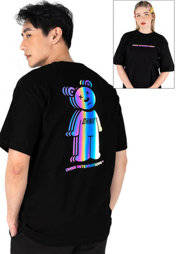 OVERSIZED RAINBOW REFLECTIVE LANSI BEAR COTTON JERSEY TSHIRT