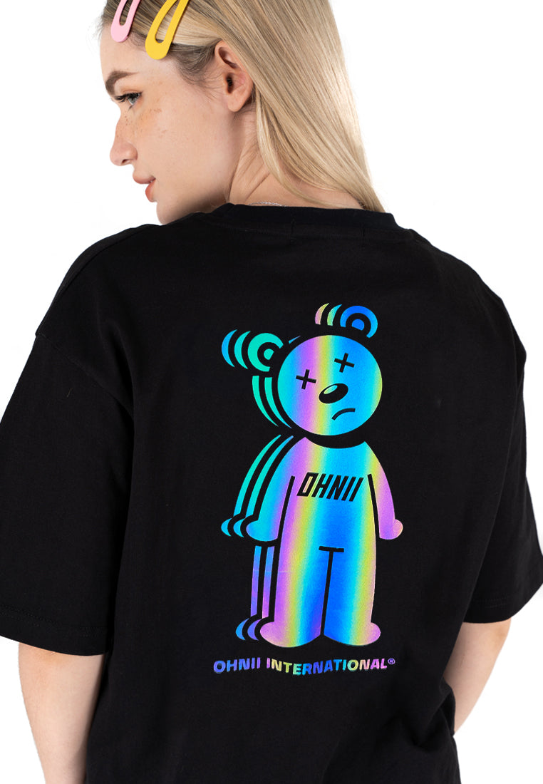 OVERSIZED RAINBOW REFLECTIVE LANSI BEAR COTTON JERSEY TSHIRT