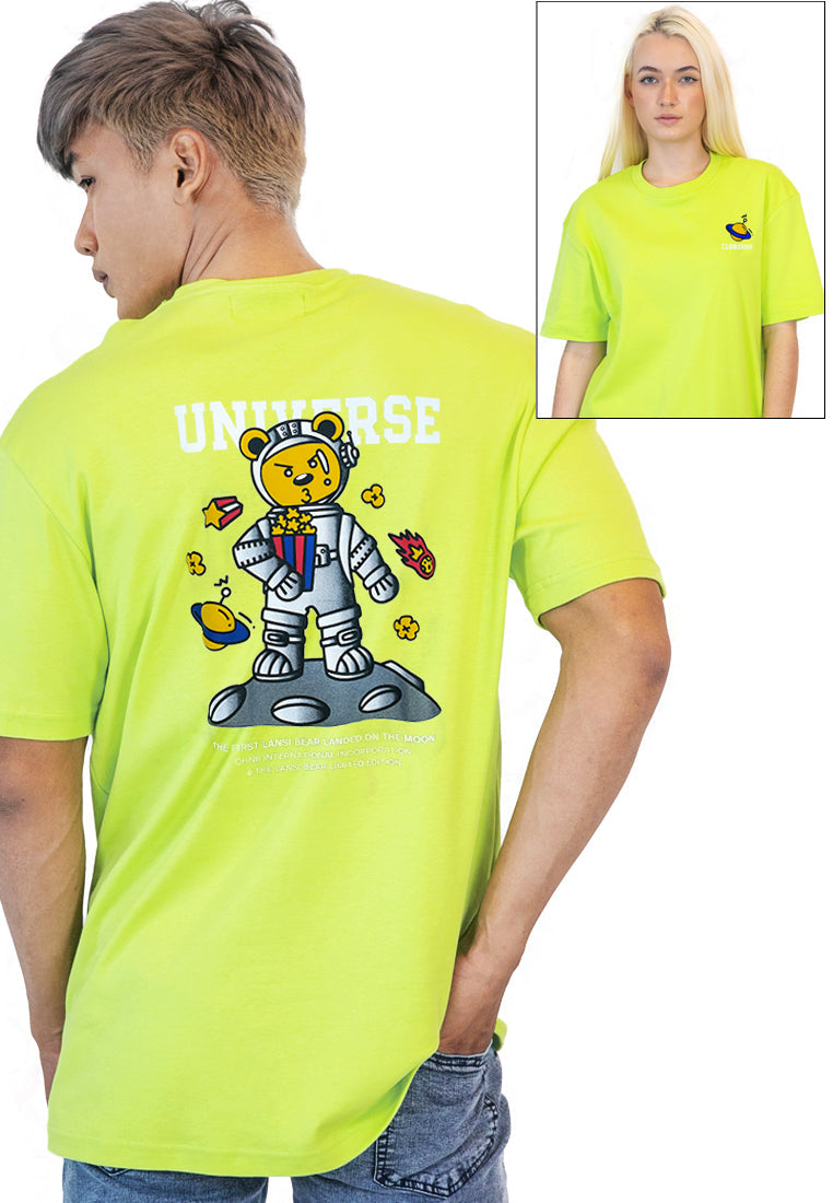 OVERSIZED THE UNIVERSE BEAR COTTON JERSEY TSHIRT (NEON GREEN)