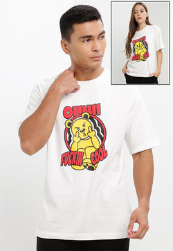 OVERSIZED FUCKIN COOL BEAR COTTON JERSEY TSHIRT (WHITE)