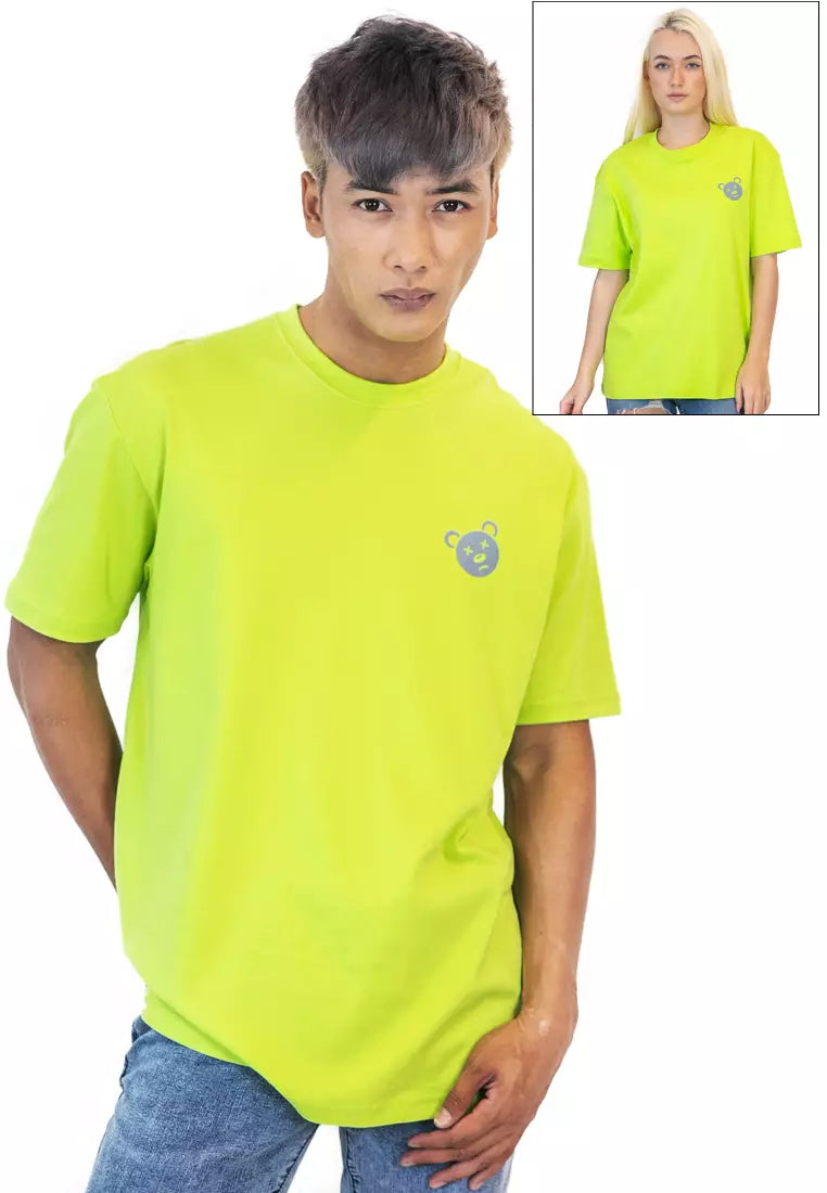 OVERSIZED REFLECTIVE BEAR COTTON JERSEY TSHIRT (NEON GREEN)