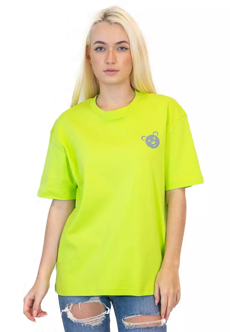 OVERSIZED REFLECTIVE BEAR COTTON JERSEY TSHIRT (NEON GREEN)