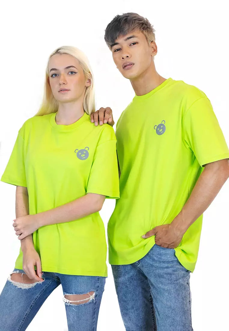 OVERSIZED REFLECTIVE BEAR COTTON JERSEY TSHIRT (NEON GREEN)